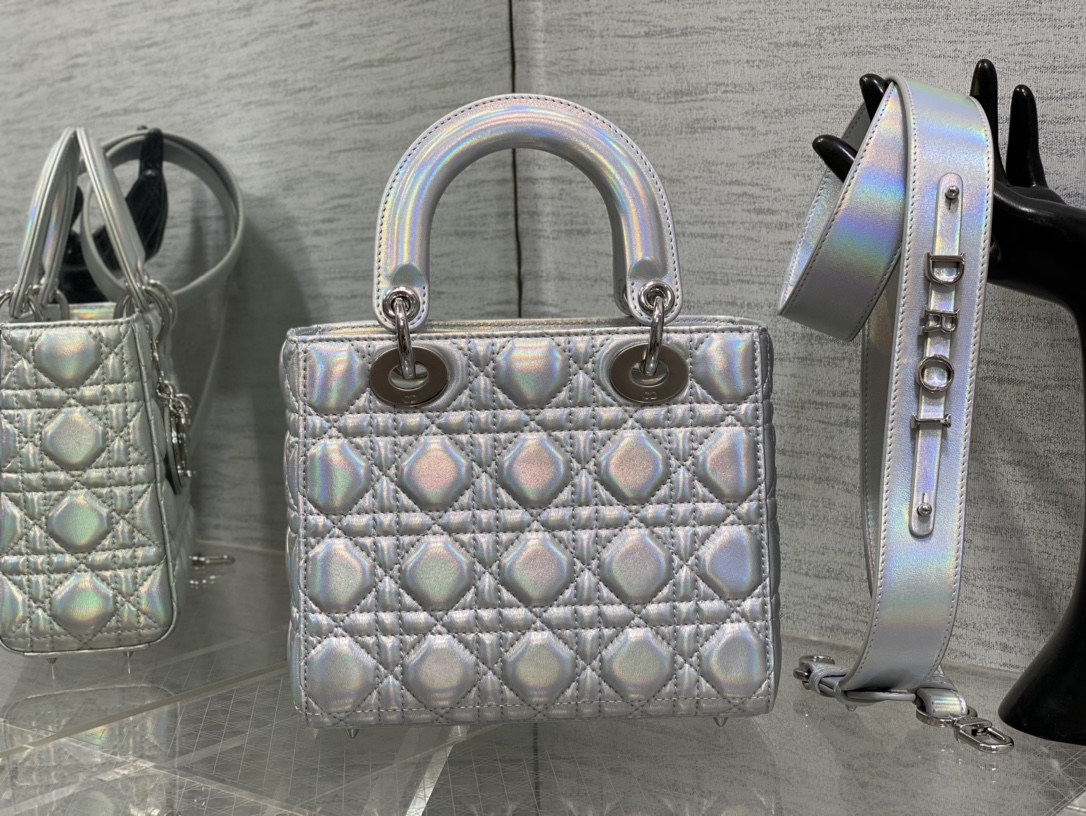 Small Lady Dior My ABCDior Bag Silver Cannage Lambskin